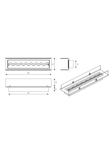FALA 900/160 - Insert bioéthanol avec vitre de protection Brûleur Encastré Avec Récipient de Sécurité