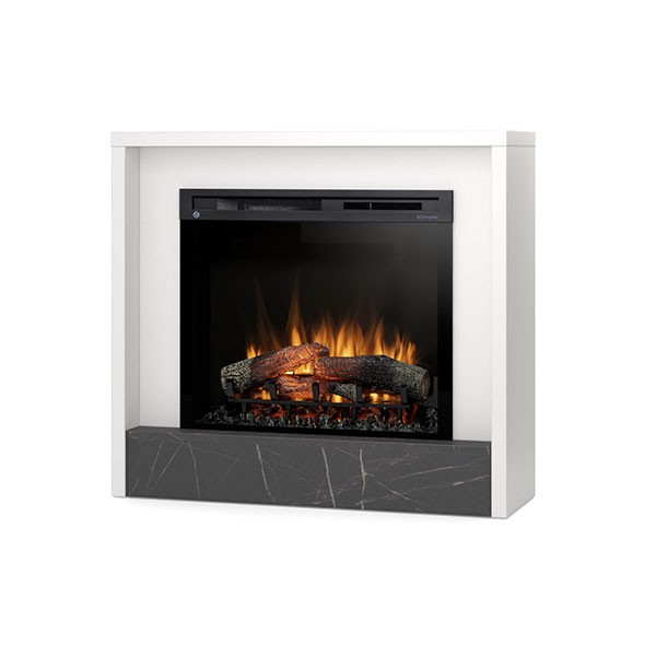 Caminetto elettrico a libera installazione a LED Mod. KLAR - 28" colore Bianco opaco / marmo nero - 100 x 90 x 32
