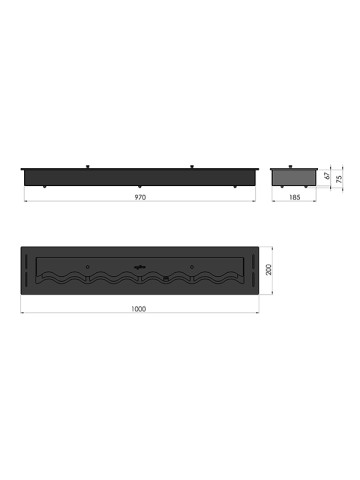 SLIMLINE - Bruciatore a bioetanolo da incasso o da appoggio nero 1000mm